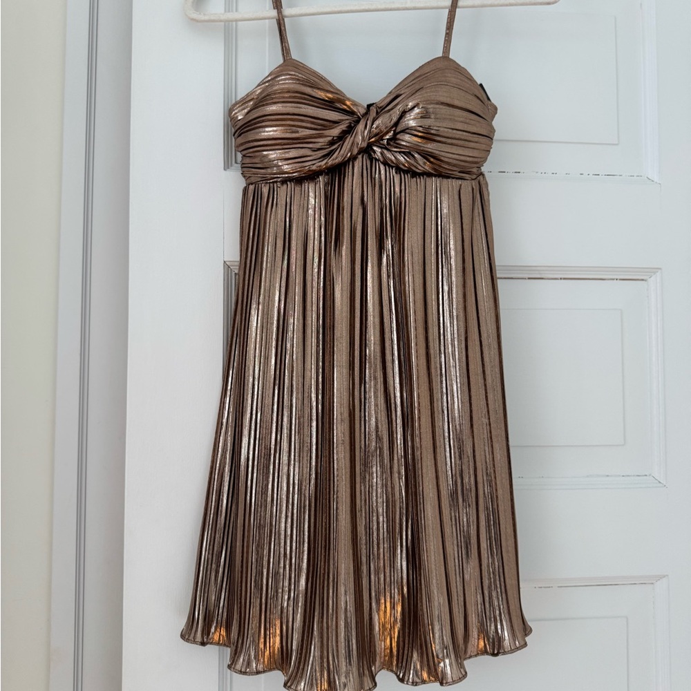ECI Brown and Cream Pleated Babydoll Dress Cocktail